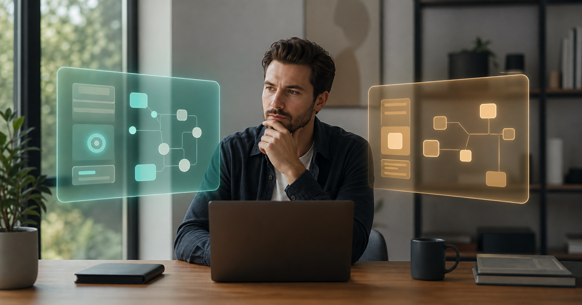 A developer choosing between two backend platforms on a screen