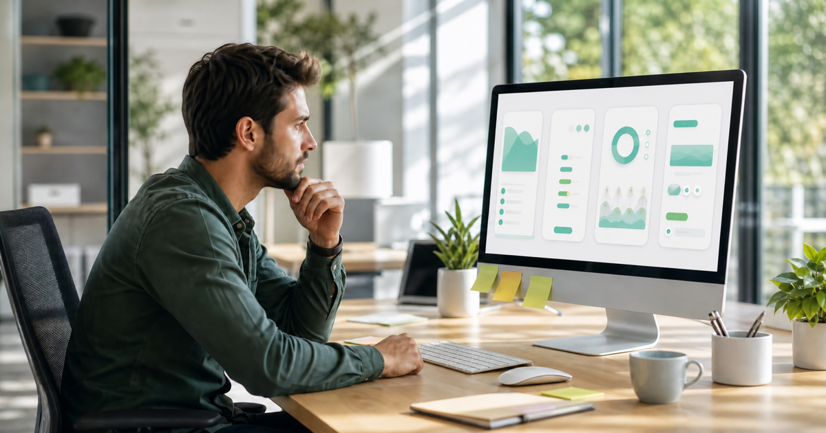 A founder reviewing an AI-generated app prototype on screen