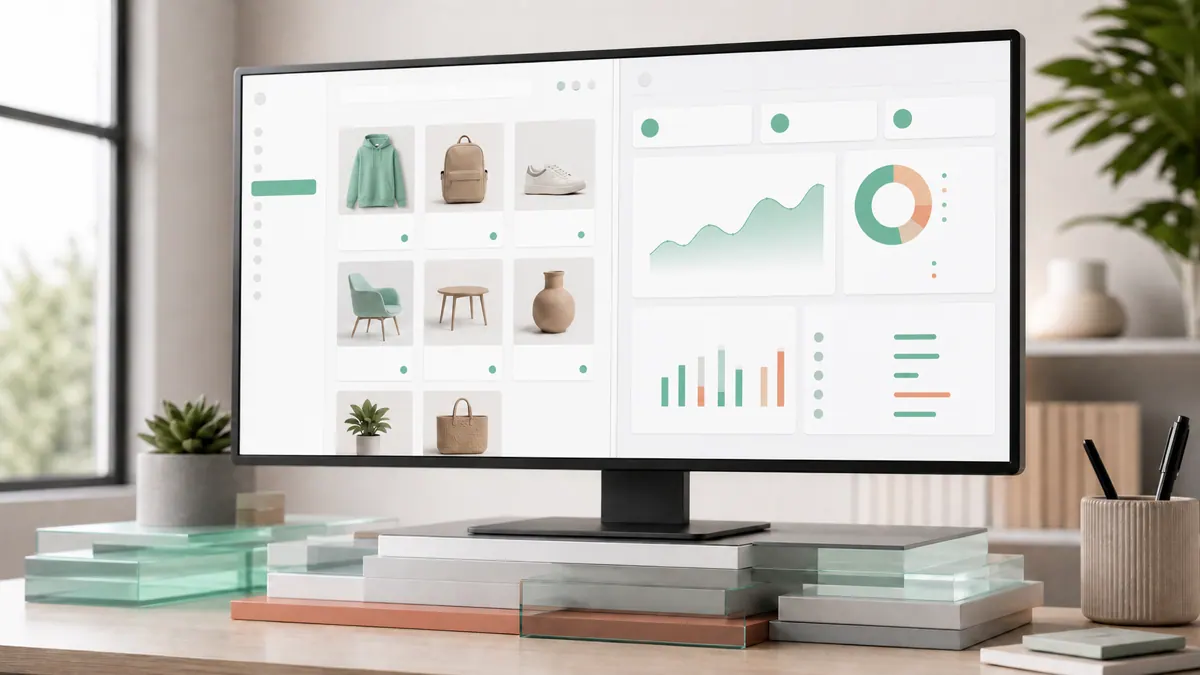 A custom WooCommerce store's product catalog and admin dashboard on screen, with a clean plugin and code structure behind it