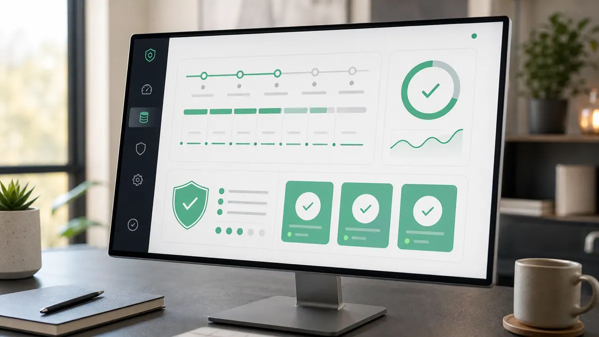 A dashboard showing website backups, uptime monitoring, and security scan results