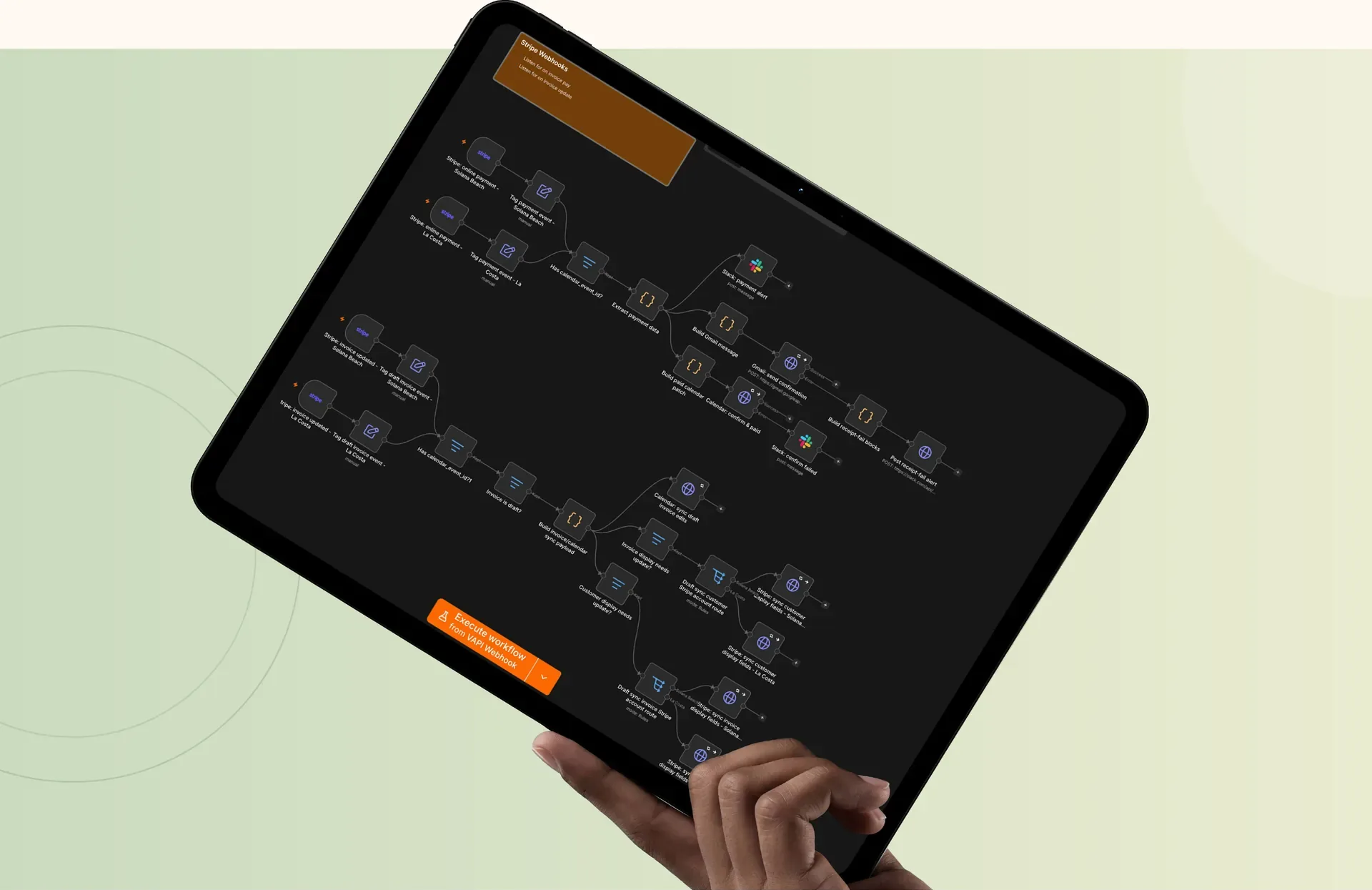 Events web app: the full booking automation on a tablet