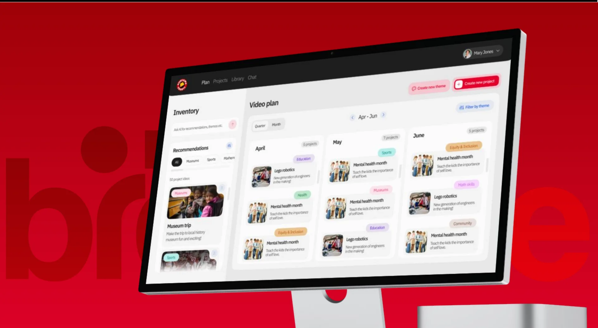 The Brevidee video planning calendar on a desktop monitor