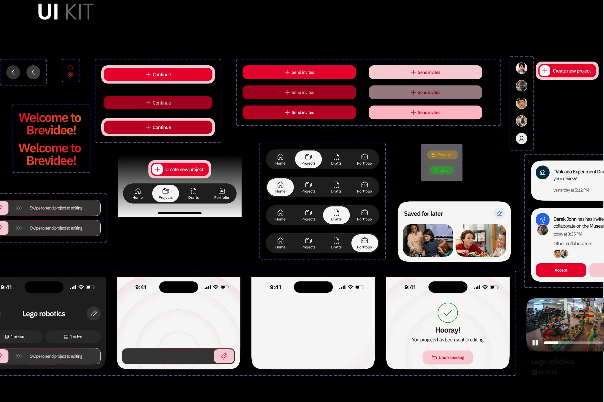 Brevidee UI kit: buttons, navigation and mobile screens