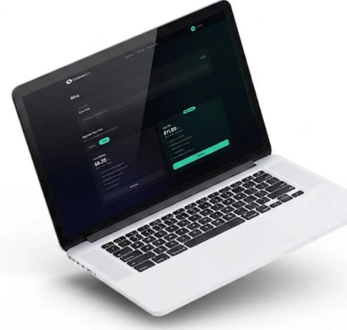 Billing page with subscription plan options on a laptop