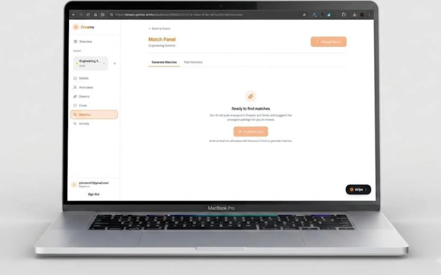 Match panel ready to generate AI match suggestions on a laptop