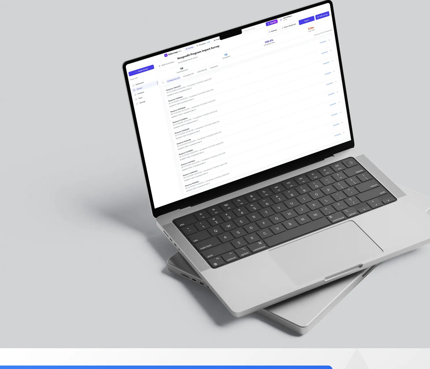 Laptop showing a program impact survey with its list of questions