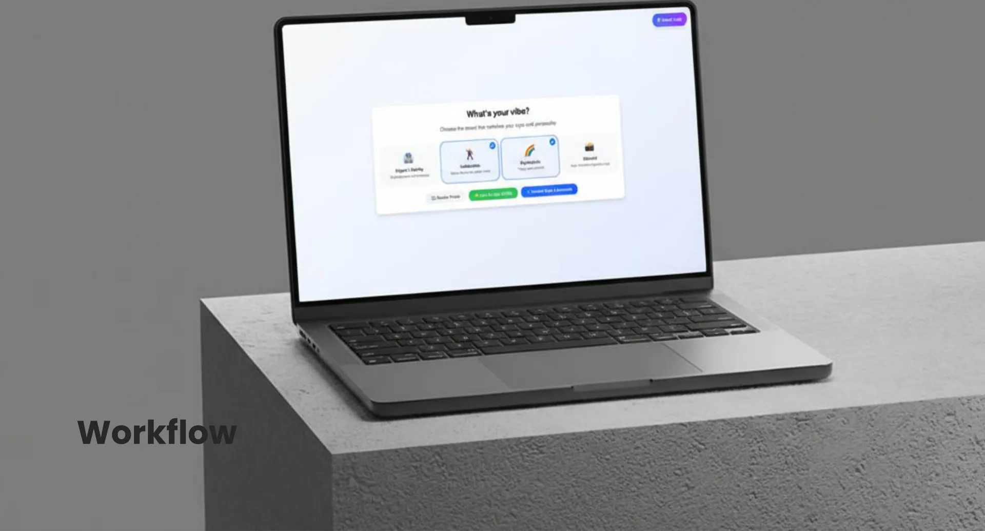 Laptop on a concrete block showing a style picker screen