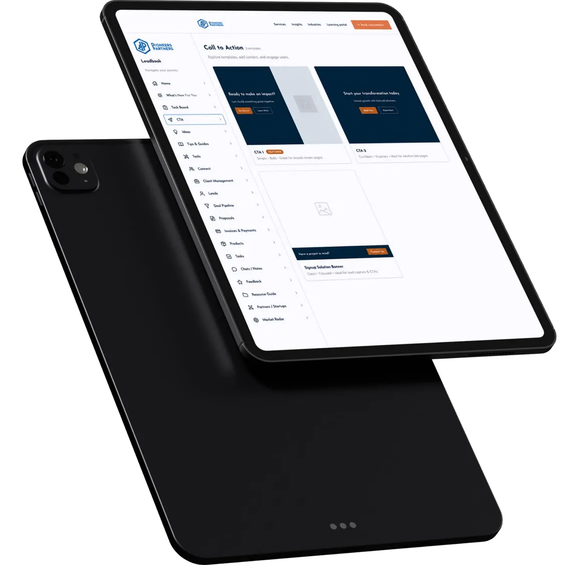 Call-to-action block layouts in the CMS lookbook on a tablet