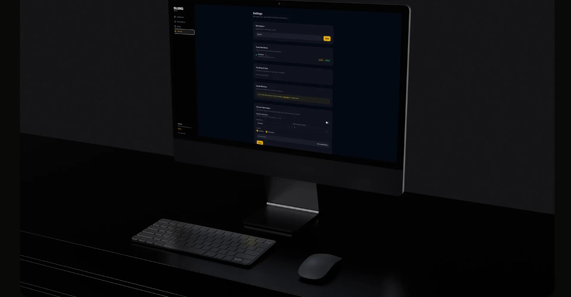Workspace settings screen on a desktop monitor in a dark room