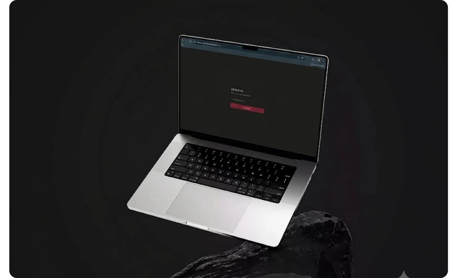 Secure login screen on a floating laptop against a dark background